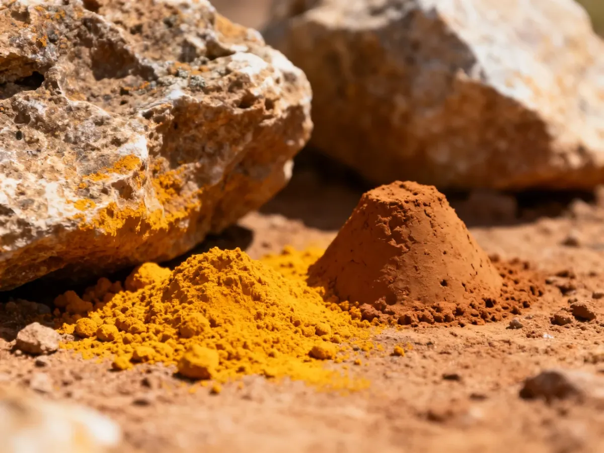Naturalny pigment ochrowy obok skał i gliny