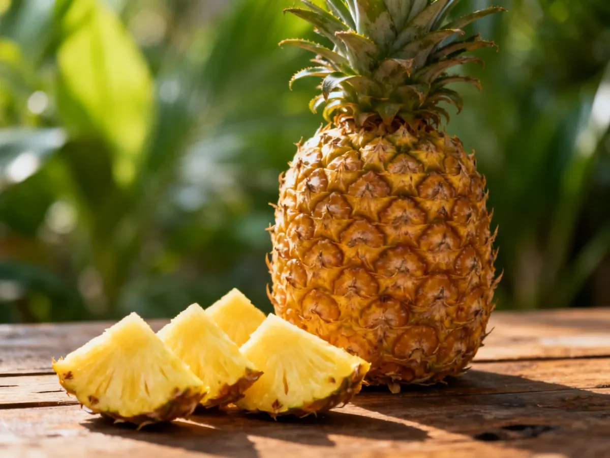 Świeży ananas w całości i pokrojony na plastry