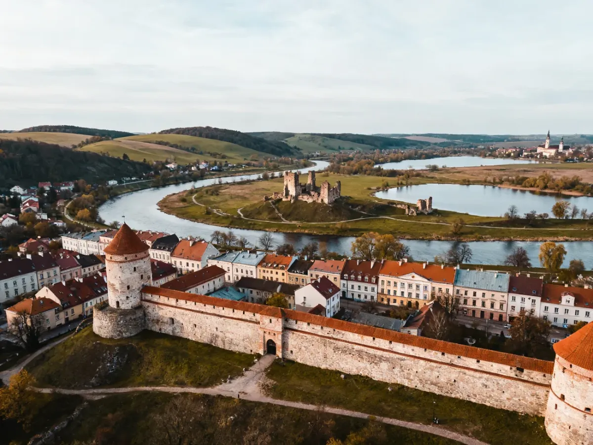 Historic Chojnice with medieval walls and a scenic regional landscape