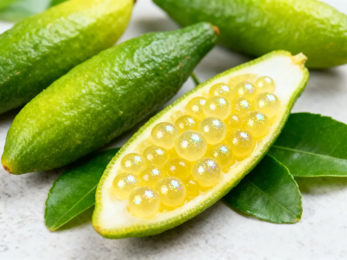 Palczasta limonka z widocznymi perłowymi pęcherzykami miąższu
